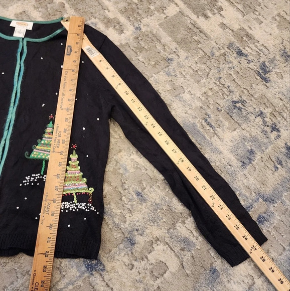 Talbots Christmas Tree Embellished Embroidered Knit Sweater Cardigan Size LP VTG - Picture 15 of 16